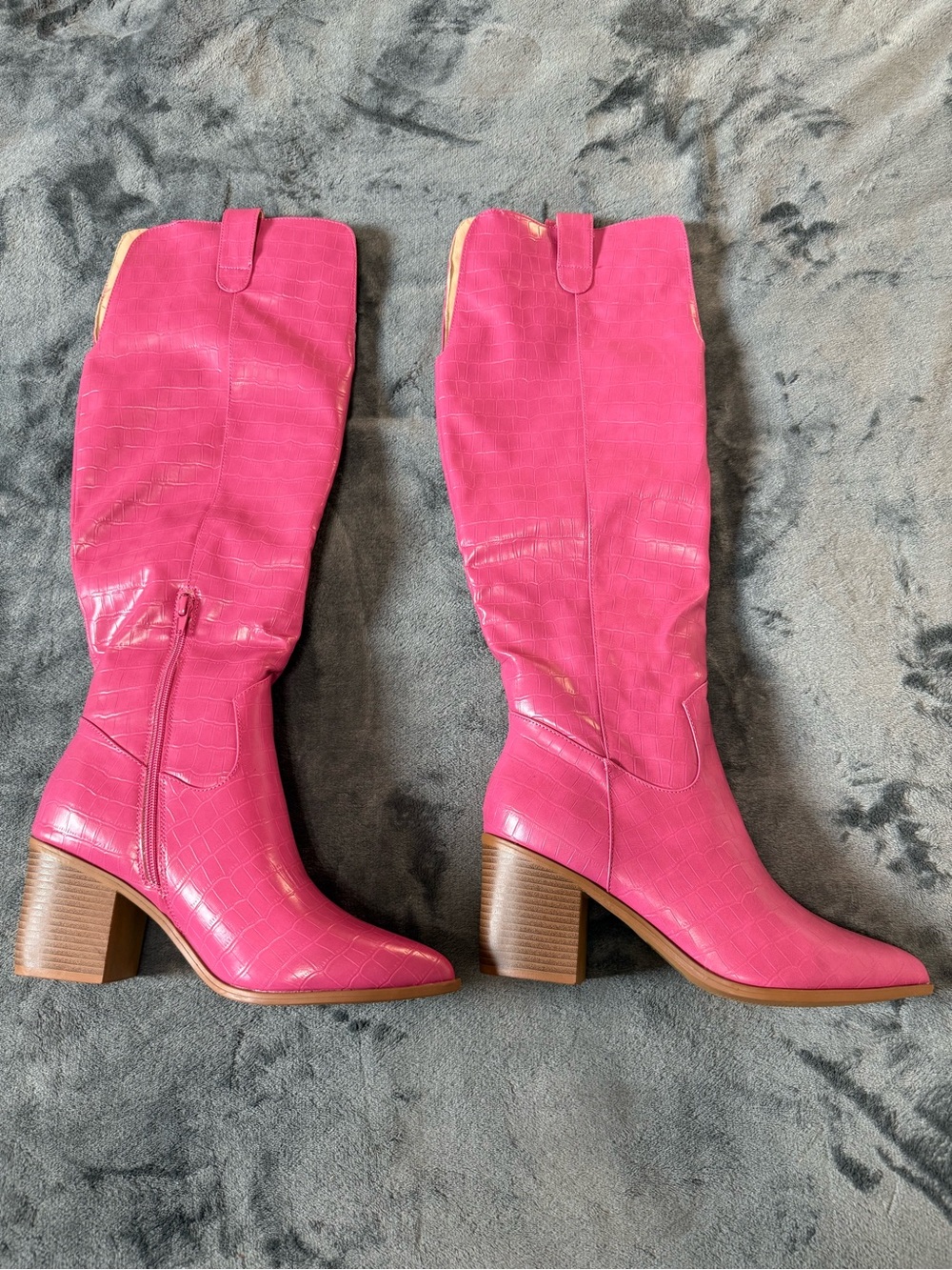 Source Unknown Hot Pink Faux-Croc Over-the-Knee Block Heel Boots
